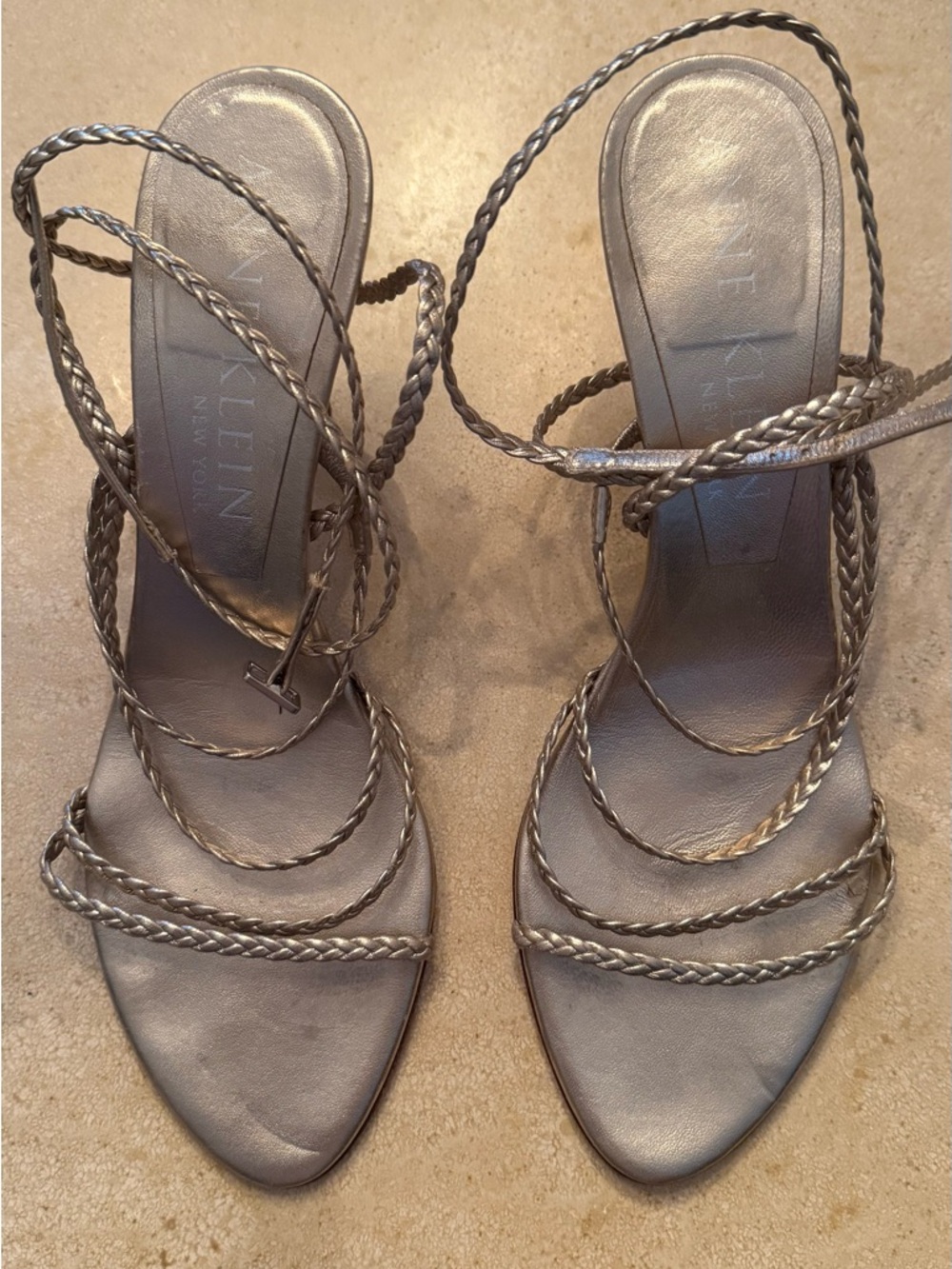Anne Klein Metallic Gold Braided Lace-Up Sandals - Picture 2 of 6